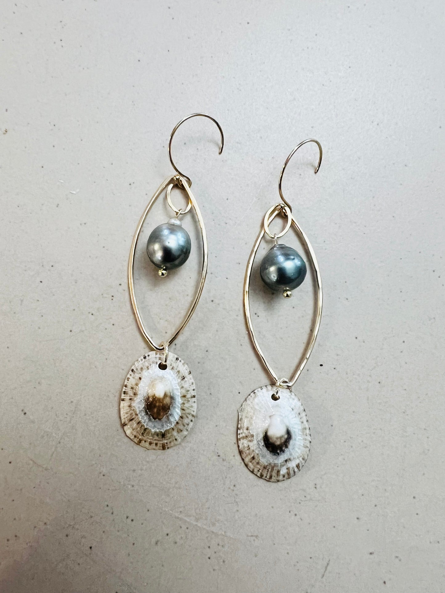 Tahitian & Opihi Teardrop Earrings