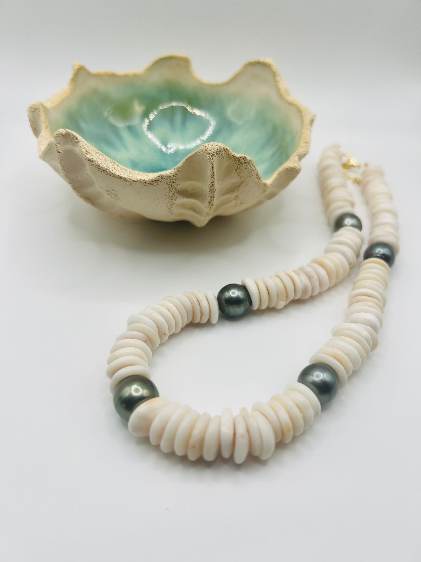 Green Tahitian & Puka Shell Necklace
