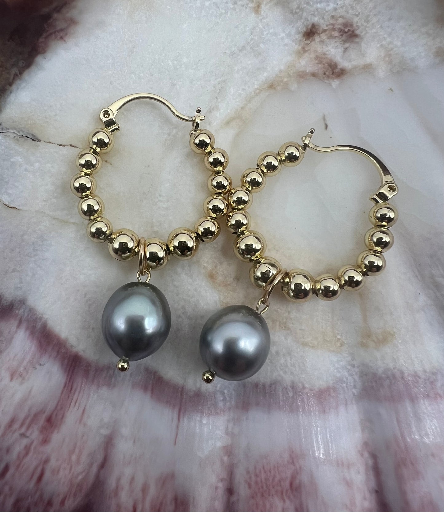 Tahitian Pearl Bubble Hoops