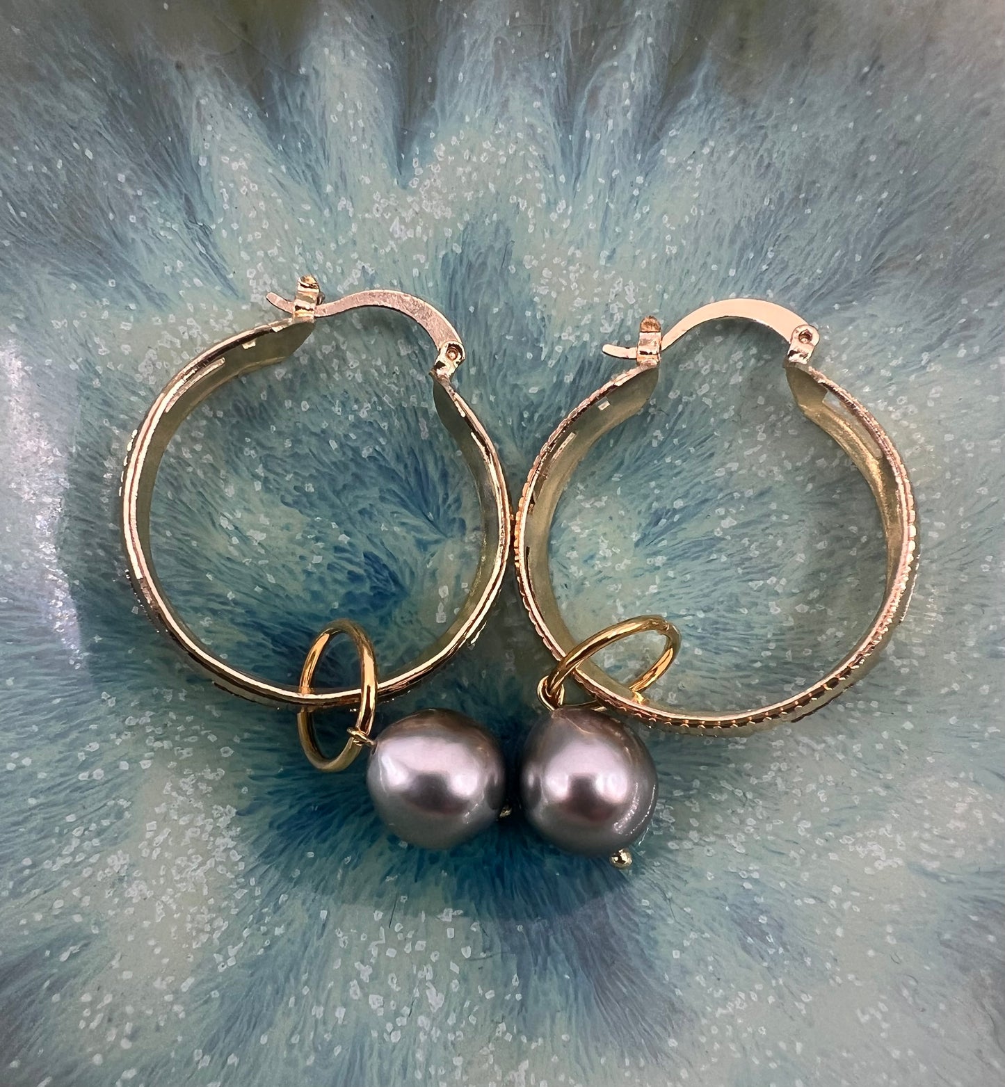 Tahitian Pearl Scroll Hoops