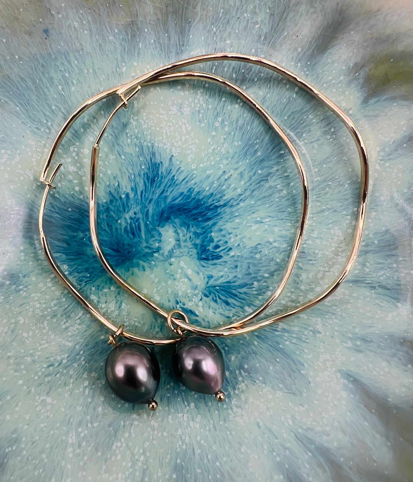 Tahitian Pearl Wavy Hoops