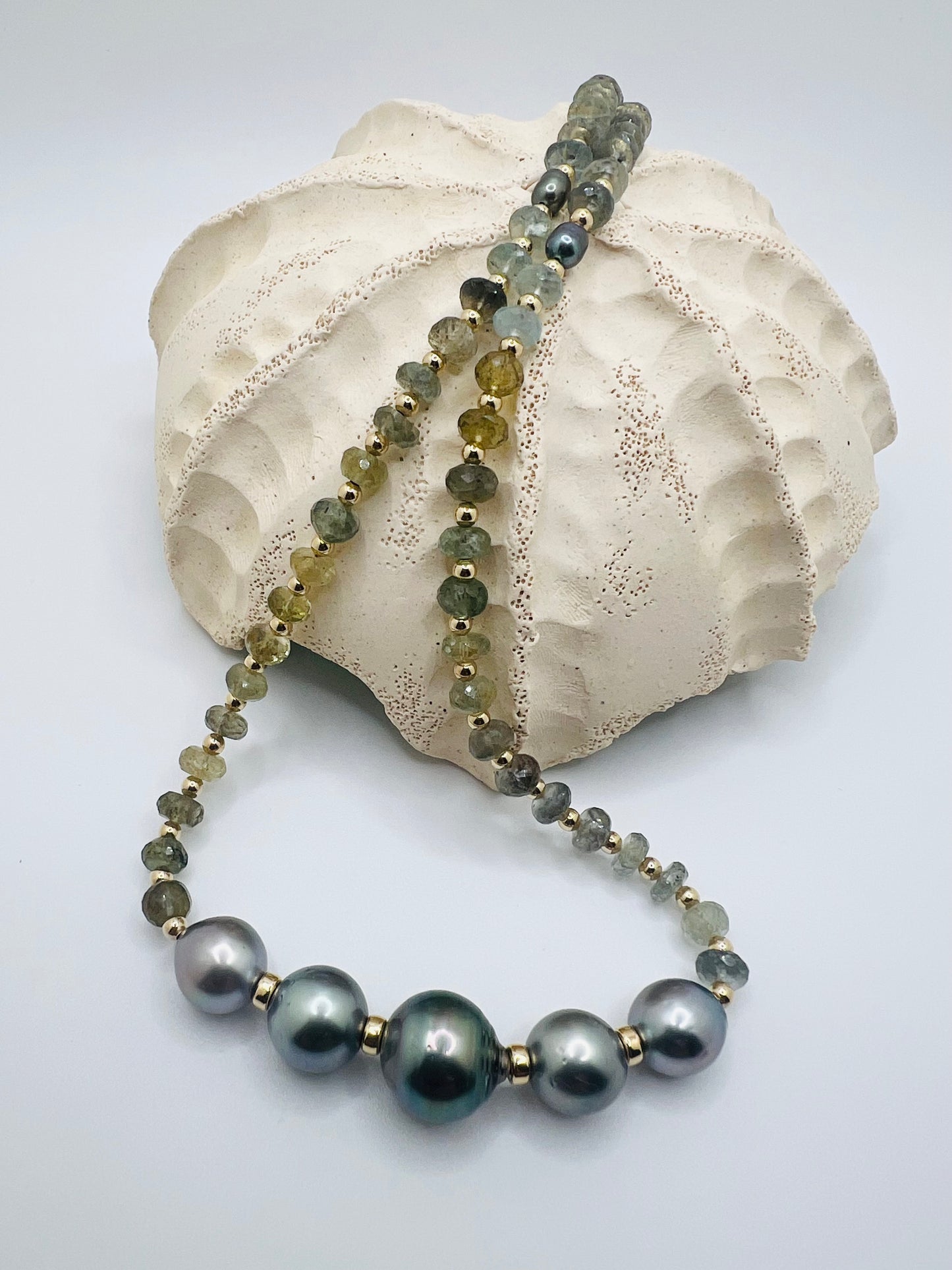 Tahitian Pearl & Moss Aquamarine Necklace