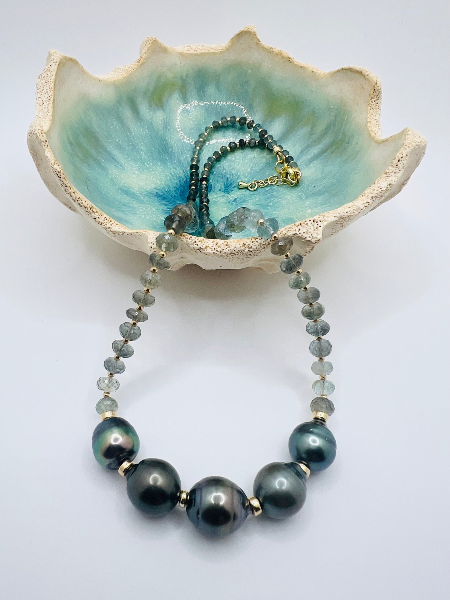 Tahitian Pearl & Blue Aquamarine Necklace