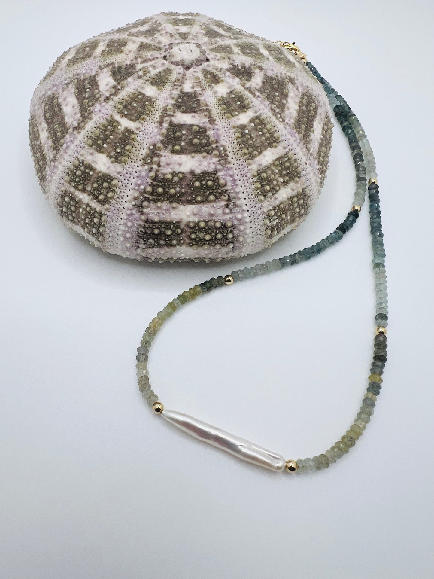 Freshwater Stick Pearl & Aquamarine Necklace