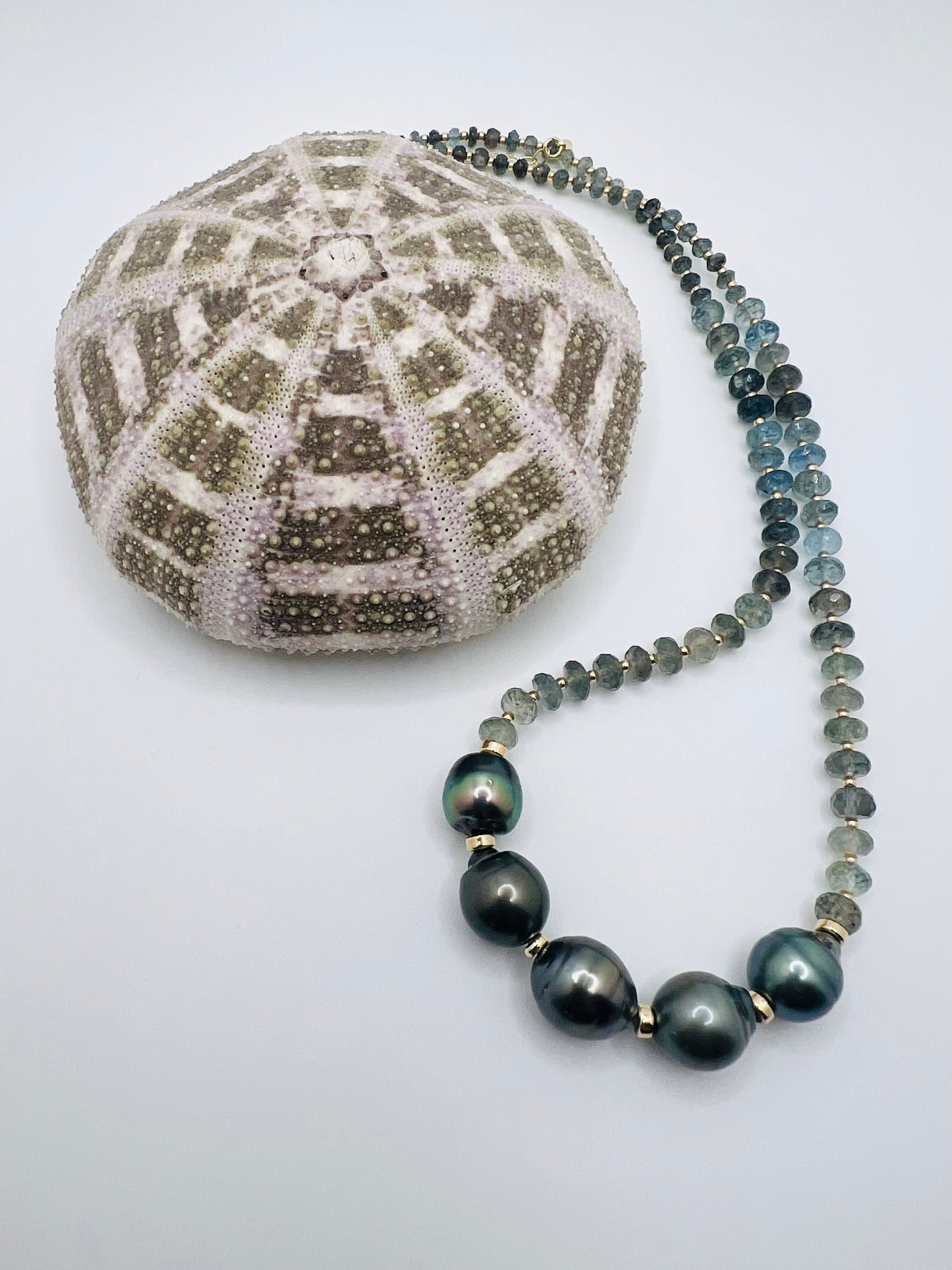 Tahitian Pearl & Blue Aquamarine Necklace