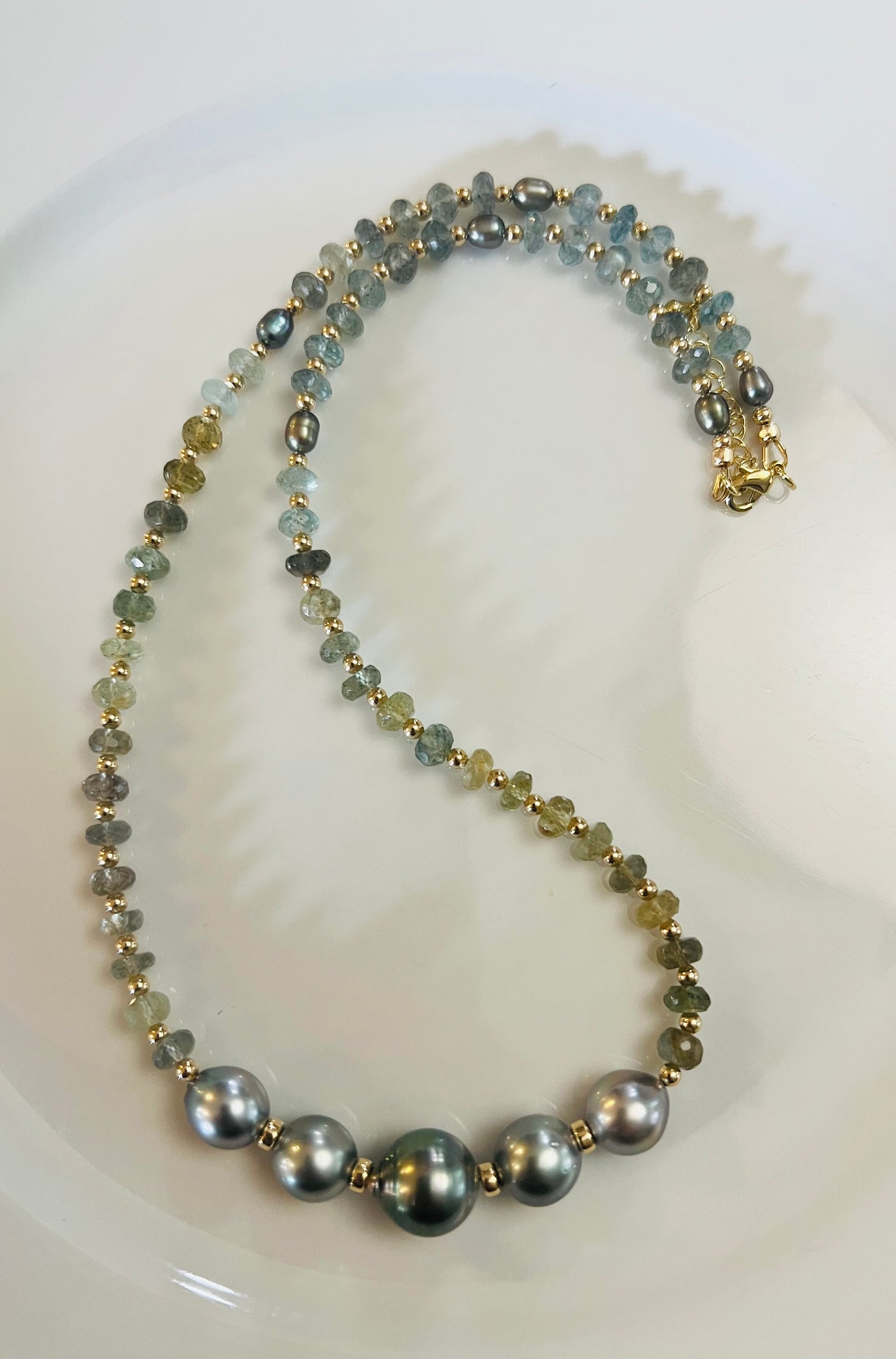 Tahitian Pearl & Moss Aquamarine Necklace