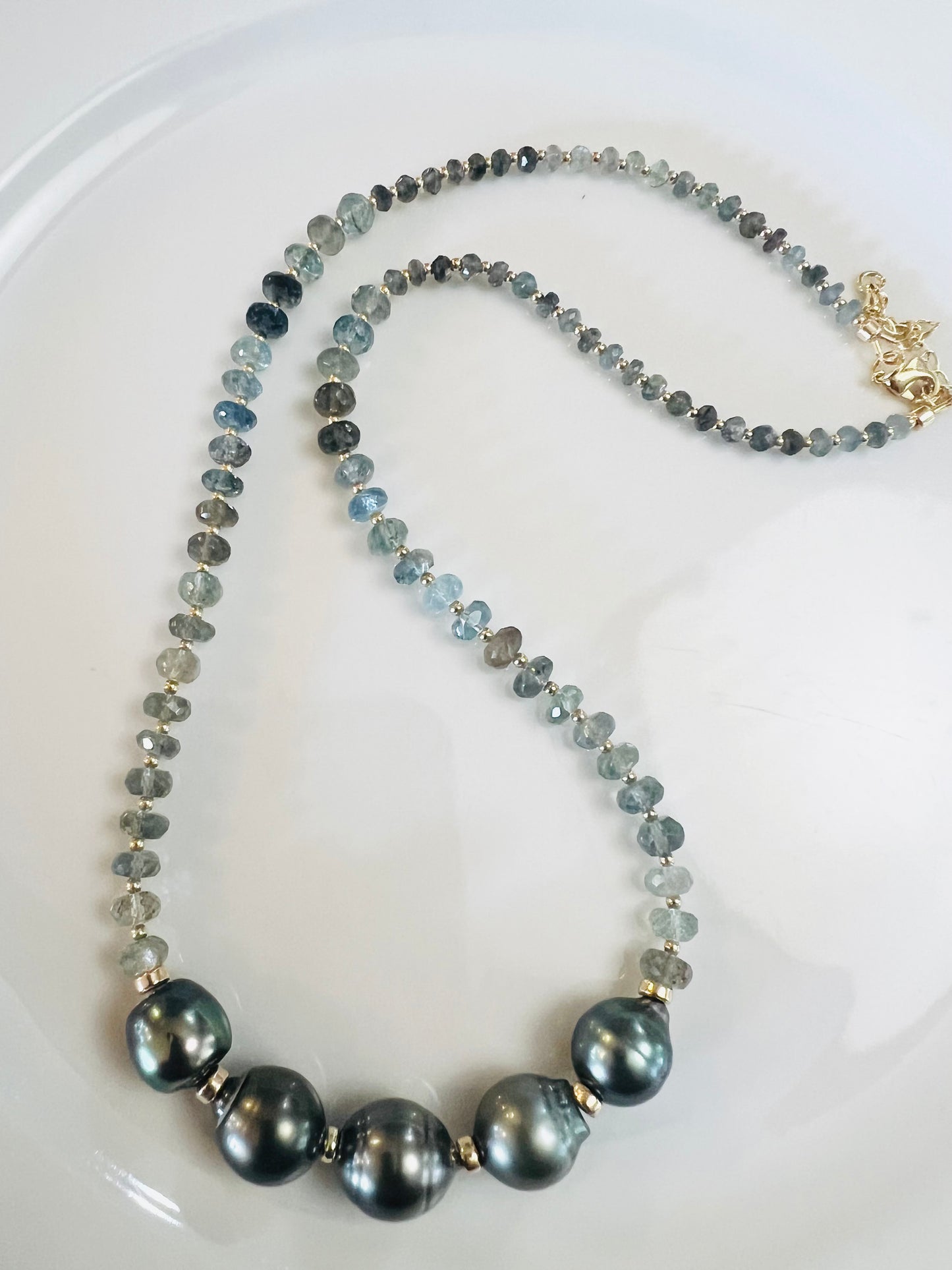 Tahitian Pearl & Blue Aquamarine Necklace
