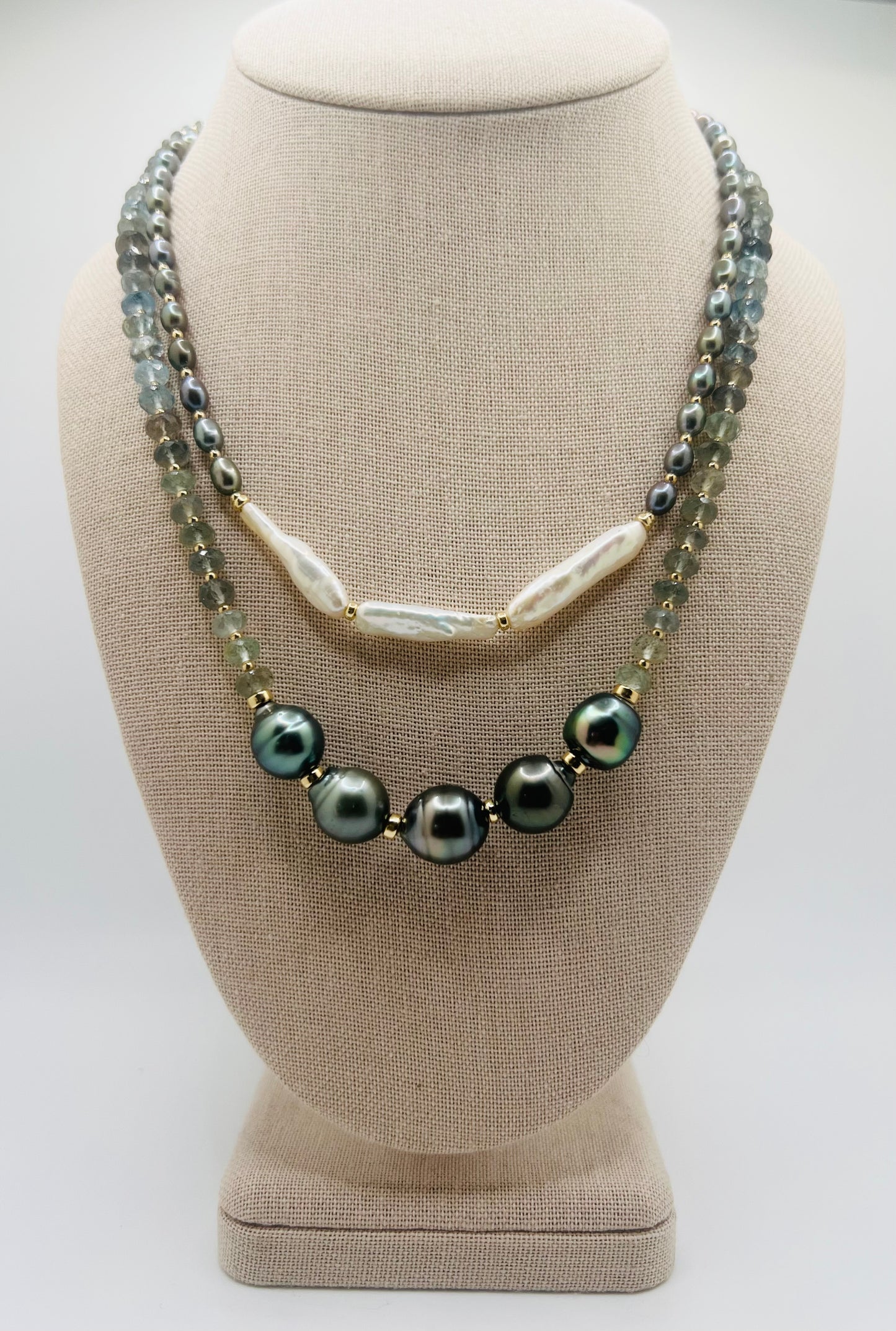 Tahitian Pearl & Blue Aquamarine Necklace