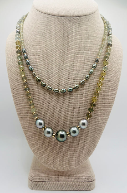 Tahitian Pearl & Moss Aquamarine Necklace