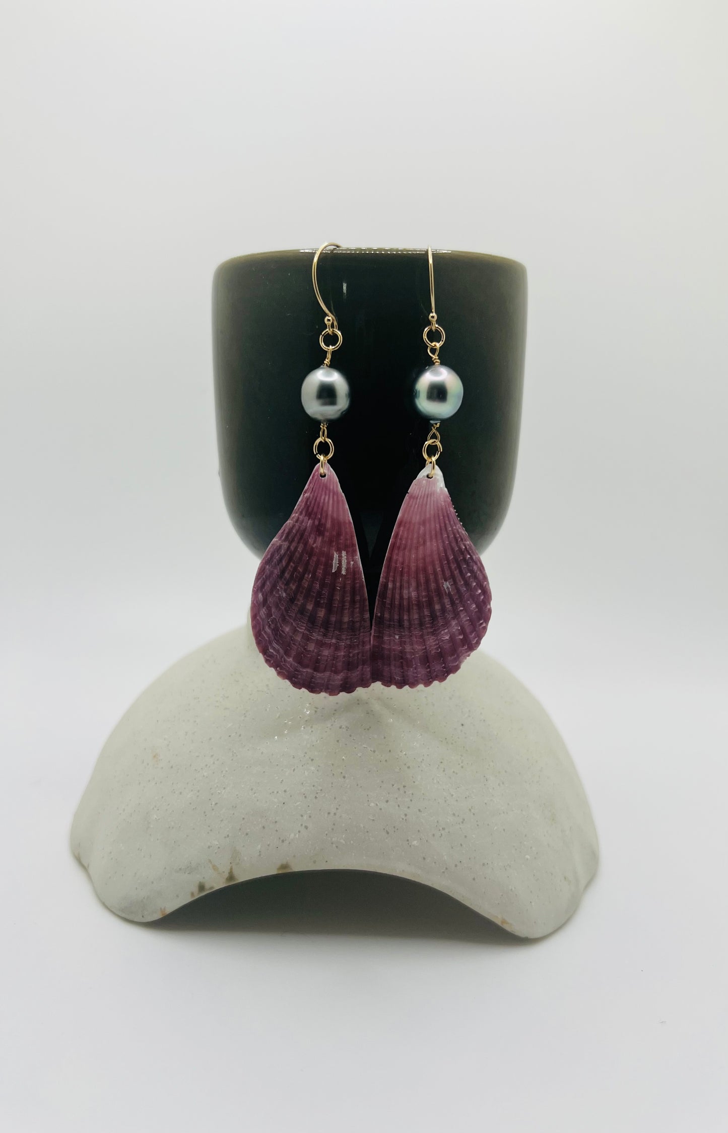 Tahitian Pearl Shell Earrings - Purple