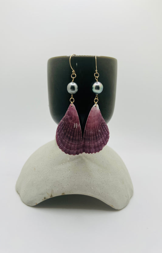 Tahitian Pearl Shell Earrings - Purple