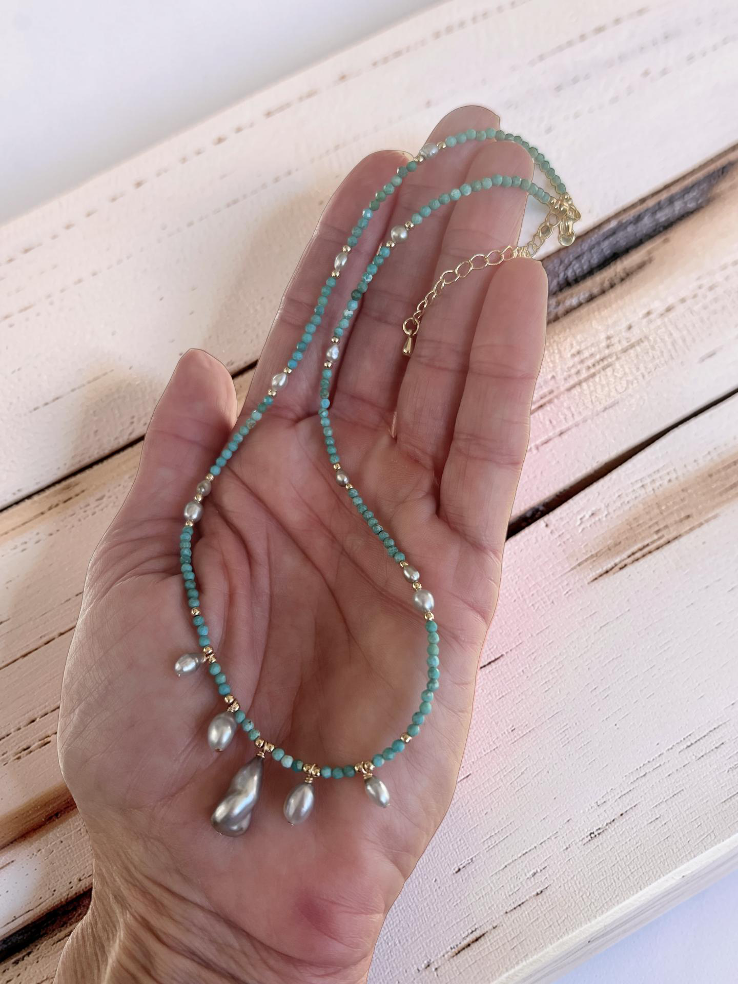Turquoise & Tahitian Keshi Empress Necklace