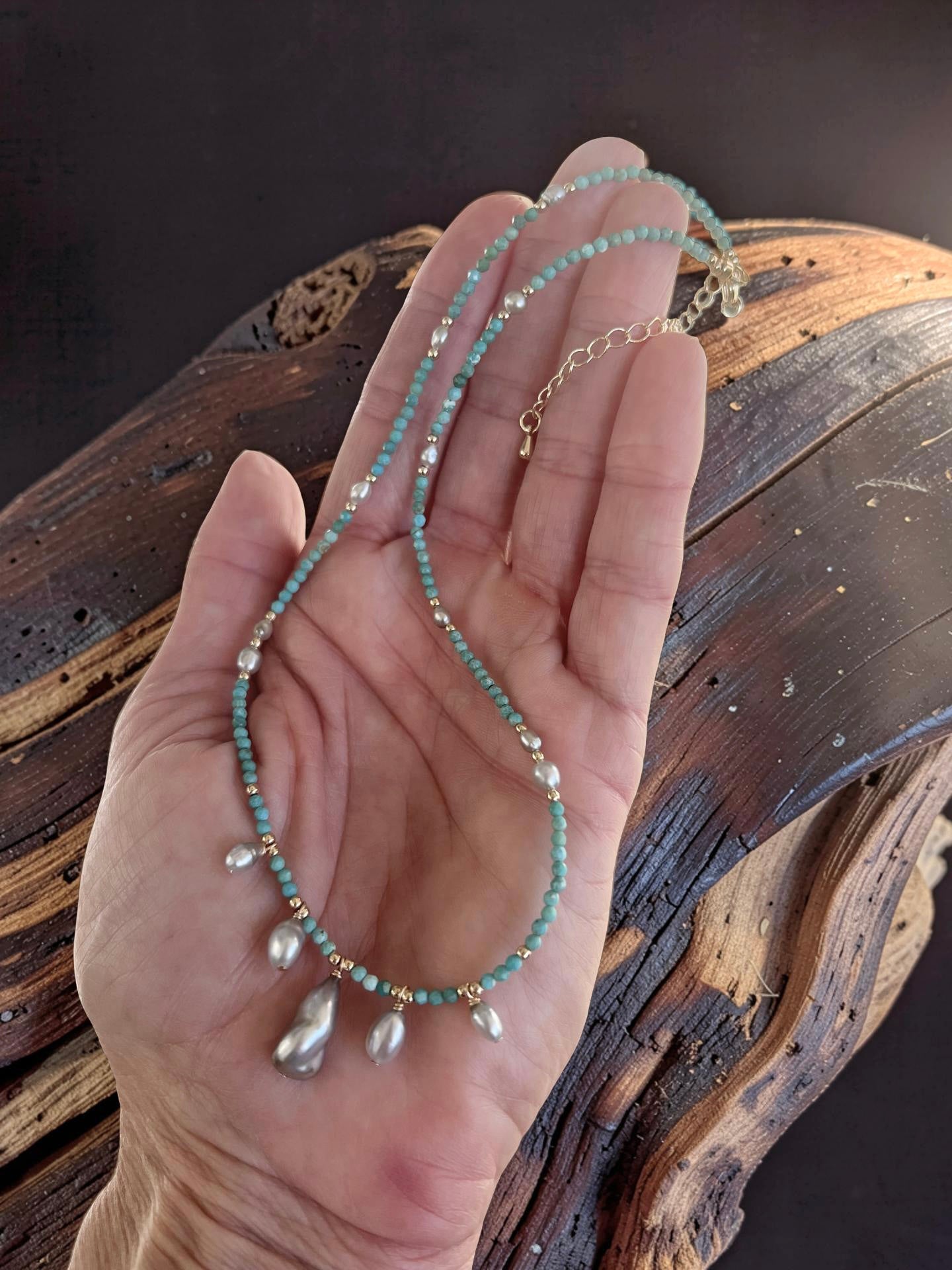 Turquoise & Tahitian Keshi Empress Necklace