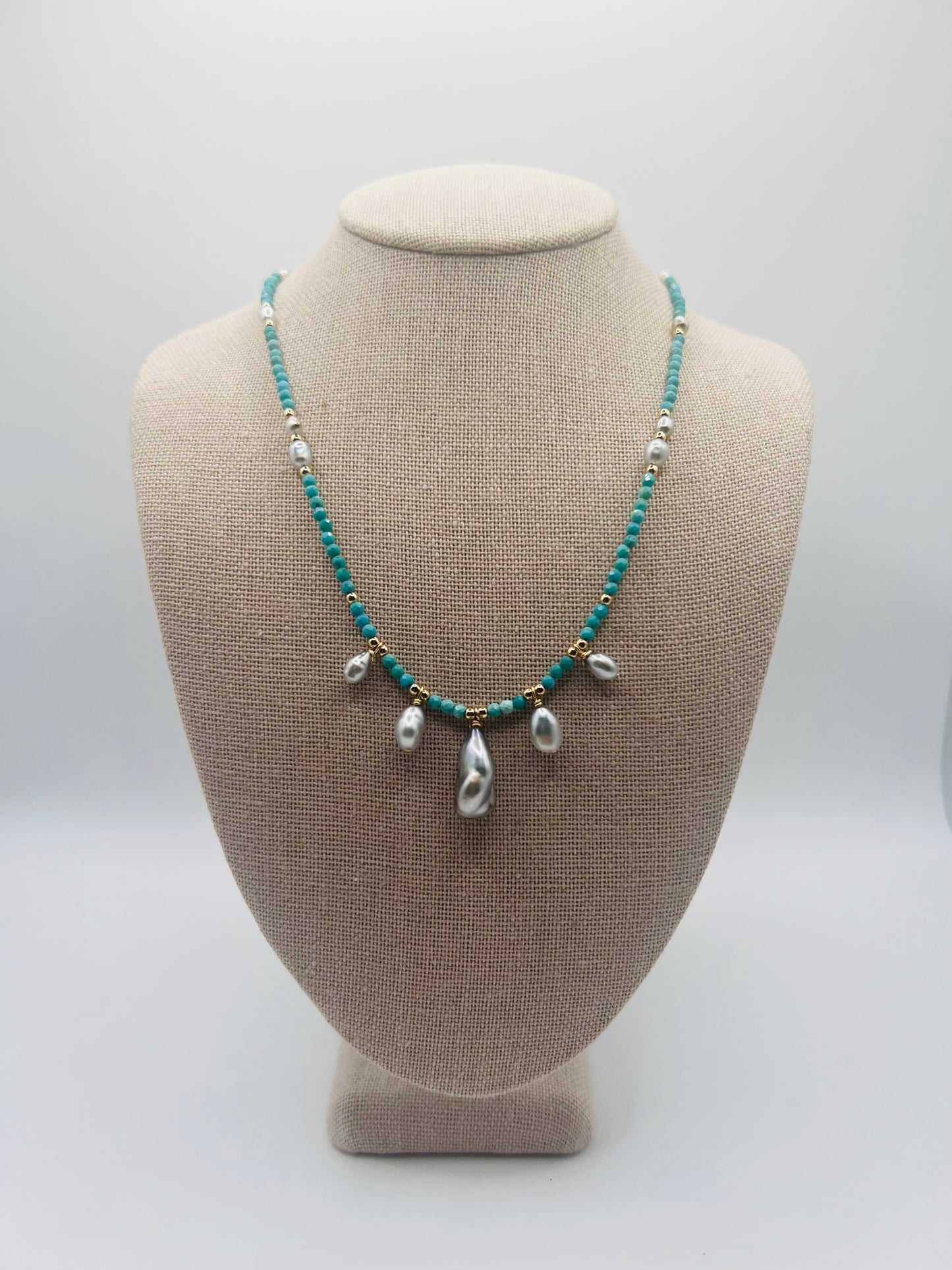 Turquoise & Tahitian Keshi Empress Necklace