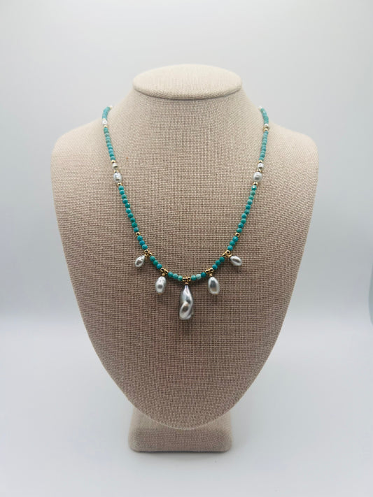 Turquoise & Tahitian Keshi Empress Necklace