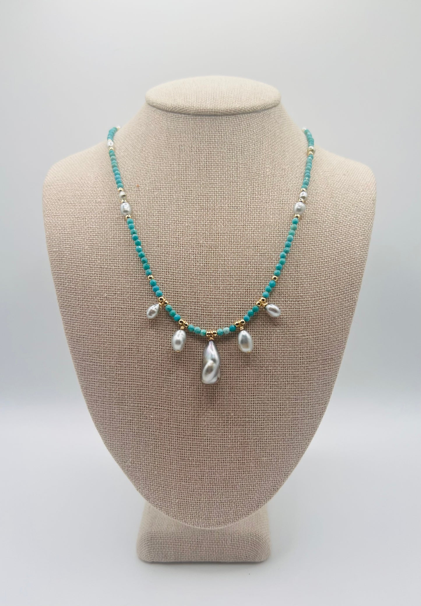Turquoise & Tahitian Keshi Empress Necklace