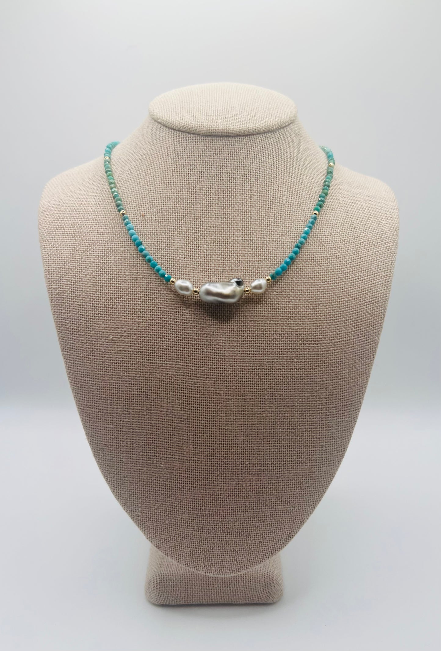 Turquoise & Tahitian Keshi  Centerpiece Choker Necklace