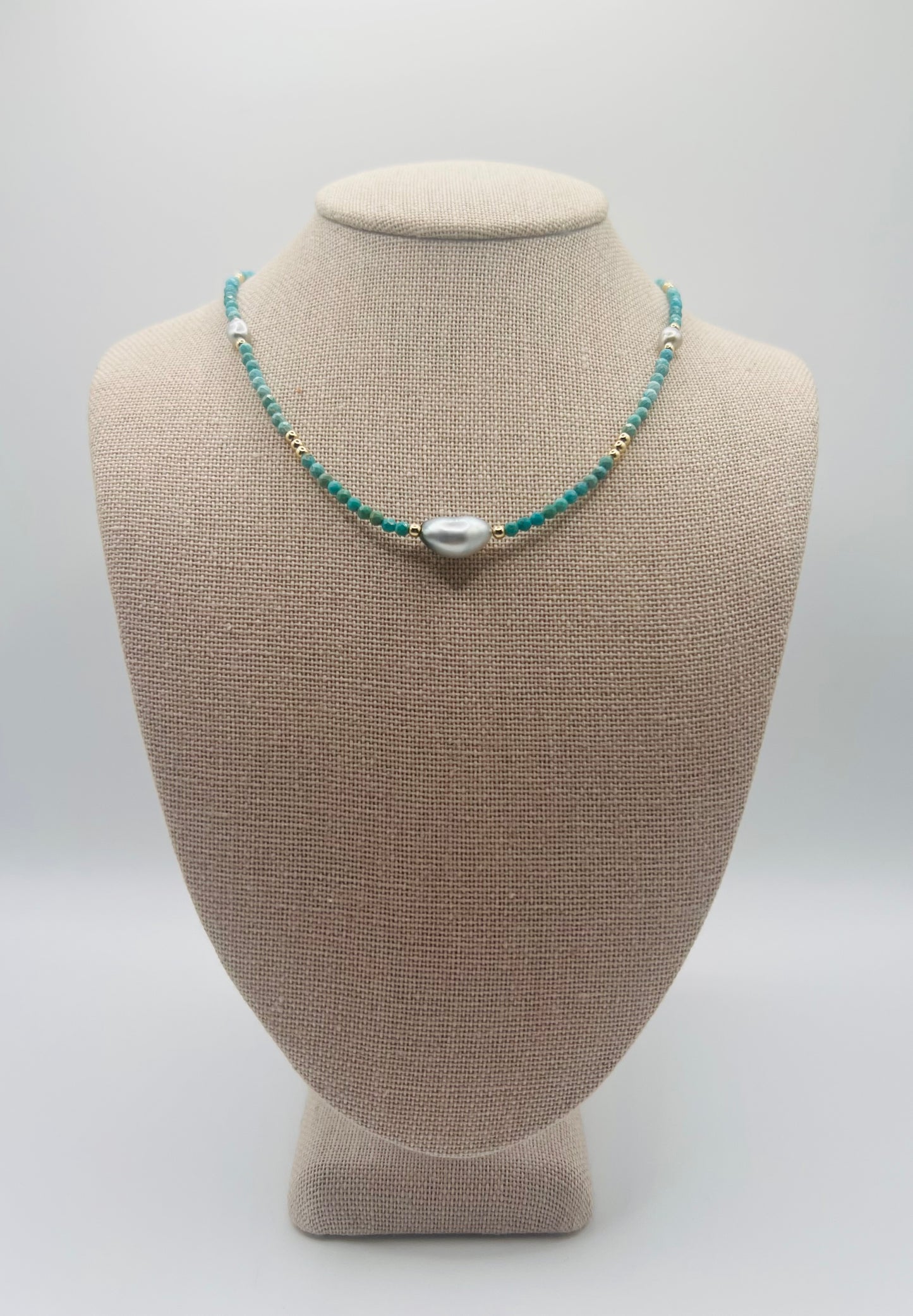 Turquoise & Tahitian Keshi  Choker Necklace