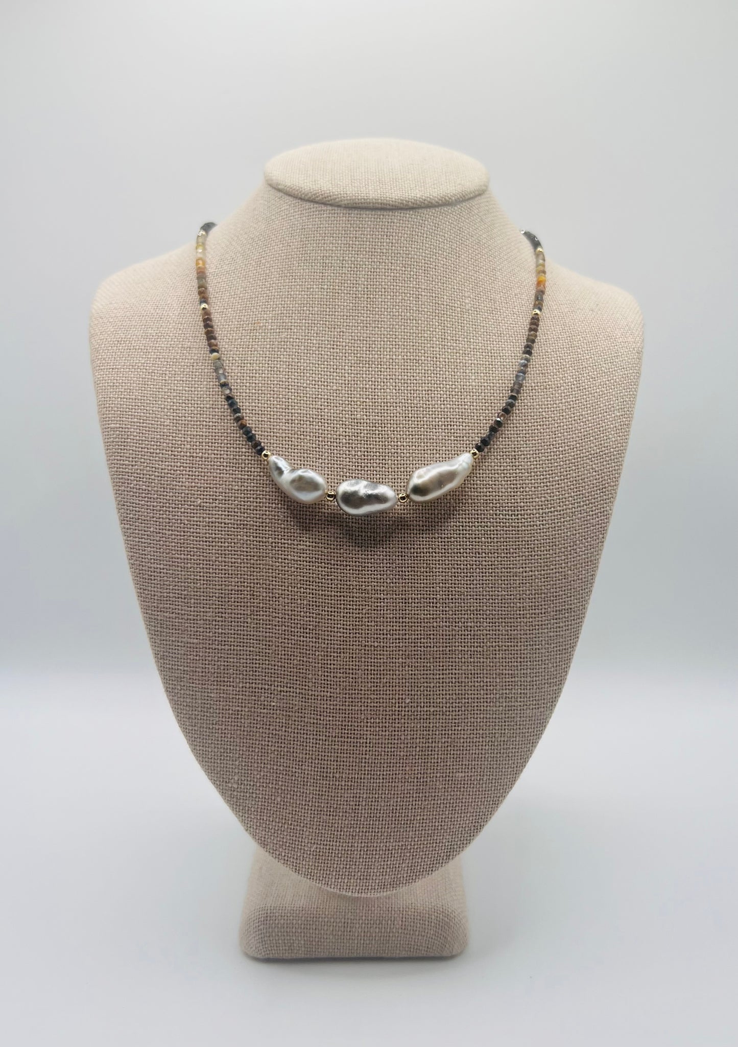 Tahitian Keshi Pearl & Pietersite Necklace
