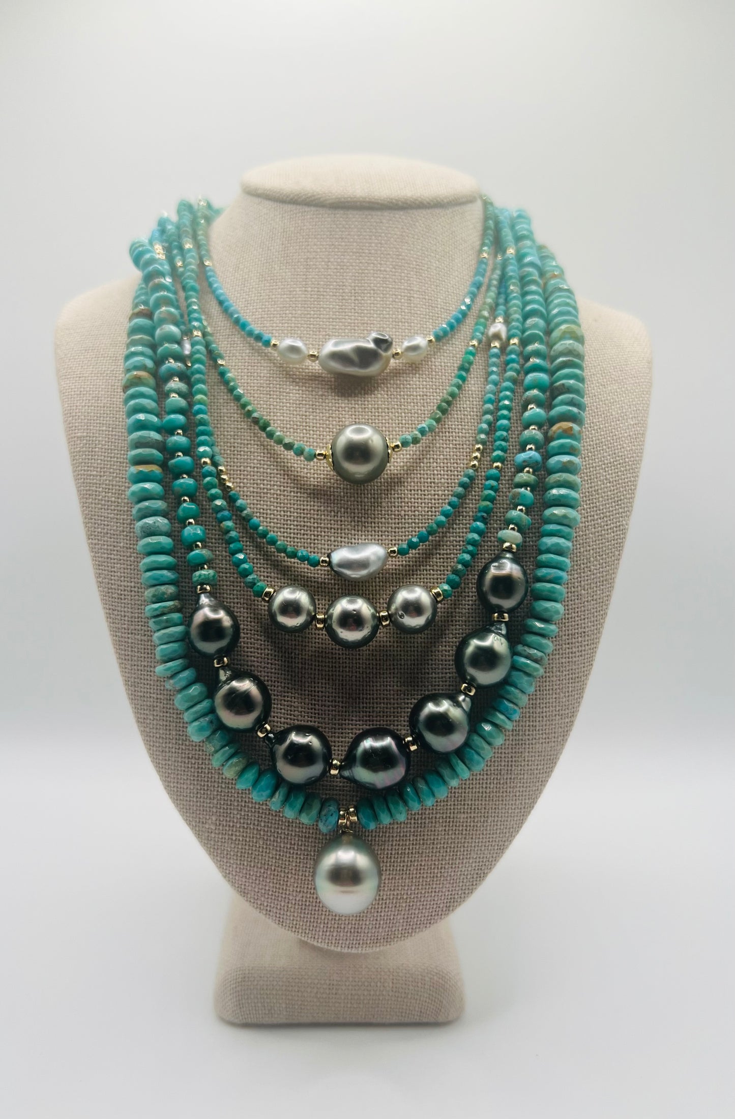 Turquoise & Tahitian Keshi  Choker Necklace