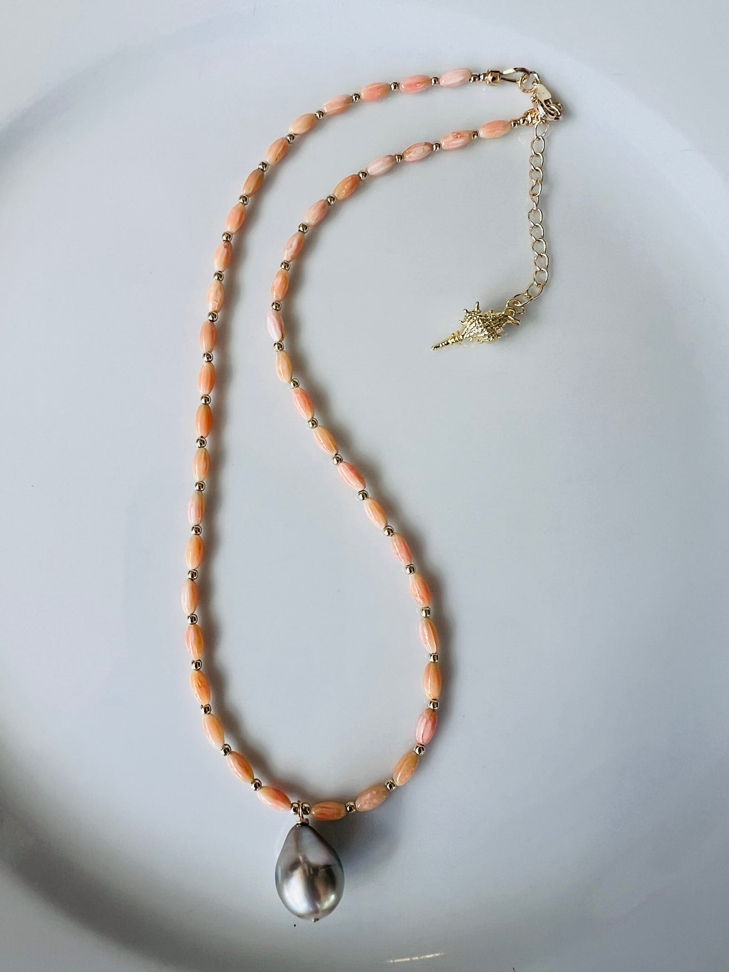 Tahitian & Coral Pendant Necklace