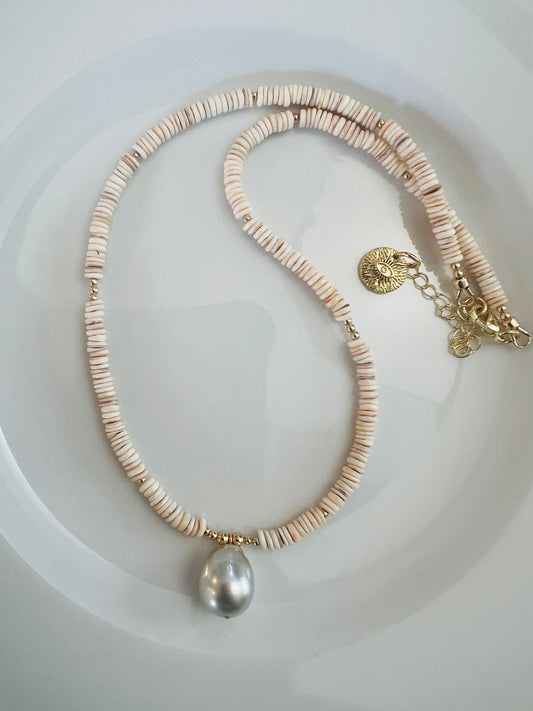 Heishi Shell & Tahitian Necklace