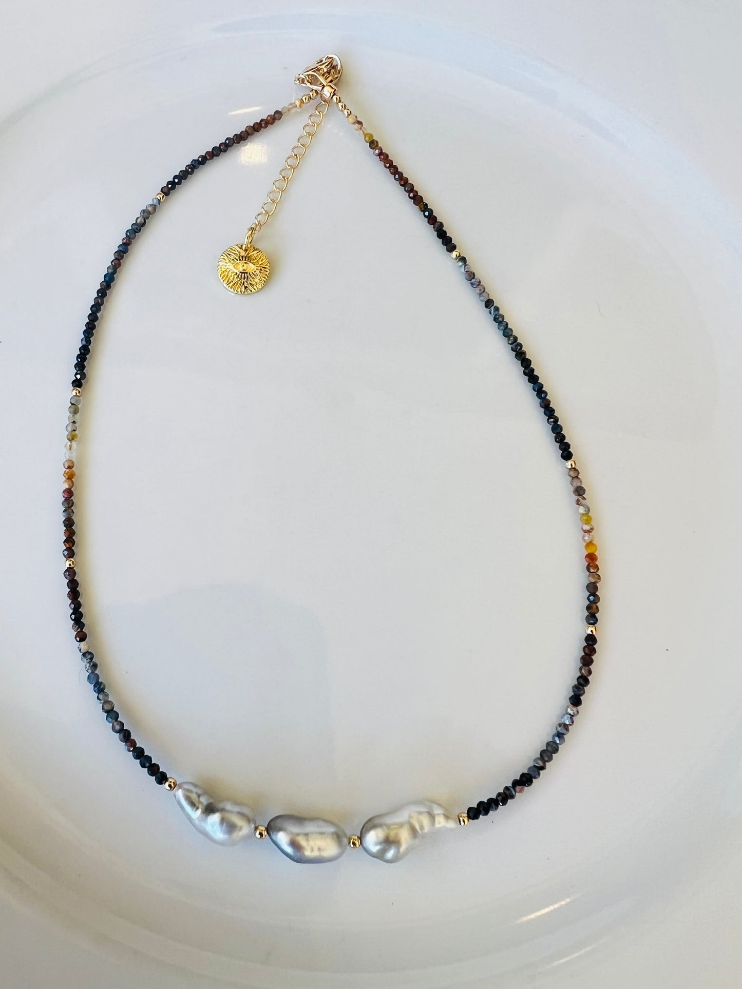 Tahitian Keshi Pearl & Pietersite Necklace