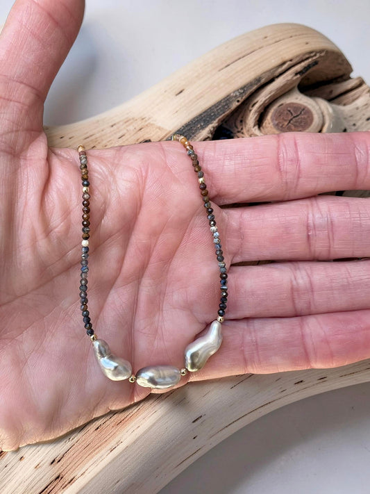 Tahitian Keshi Pearl & Pietersite Necklace