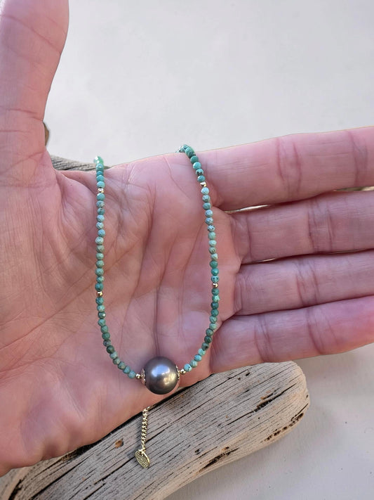 Tahitian & Turquoise Solitaire Necklace