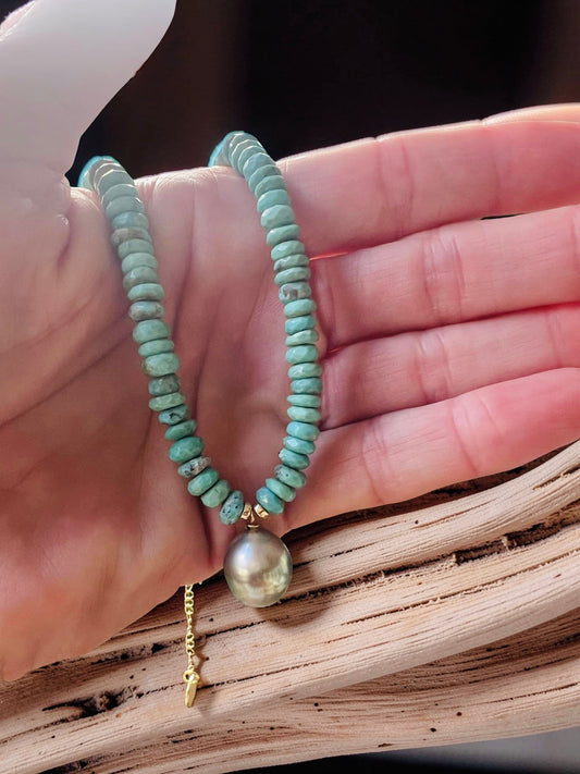 Tahitian & Turquoise Pendant Necklace