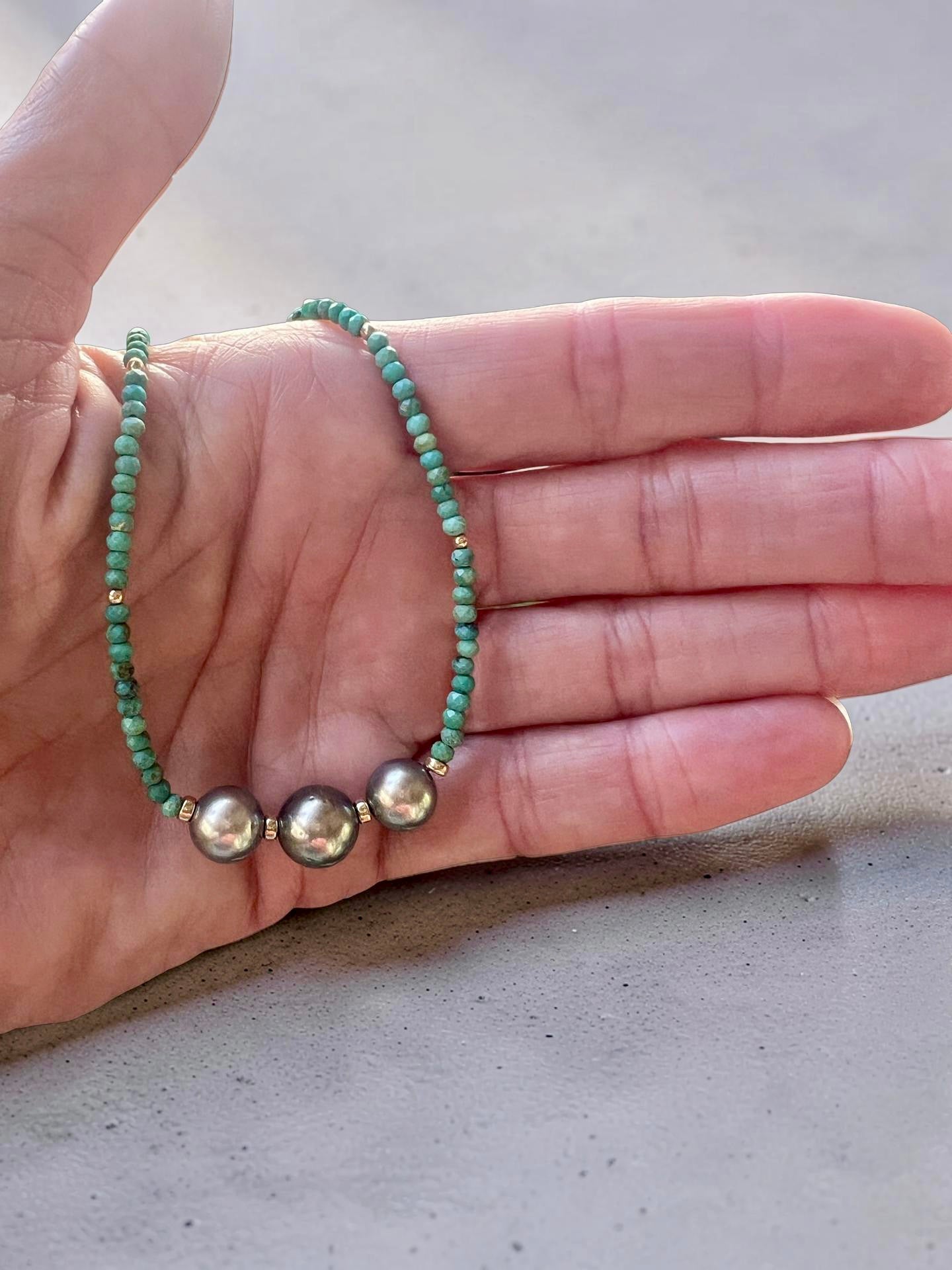 Turquoise & Silver Tahitians Necklace