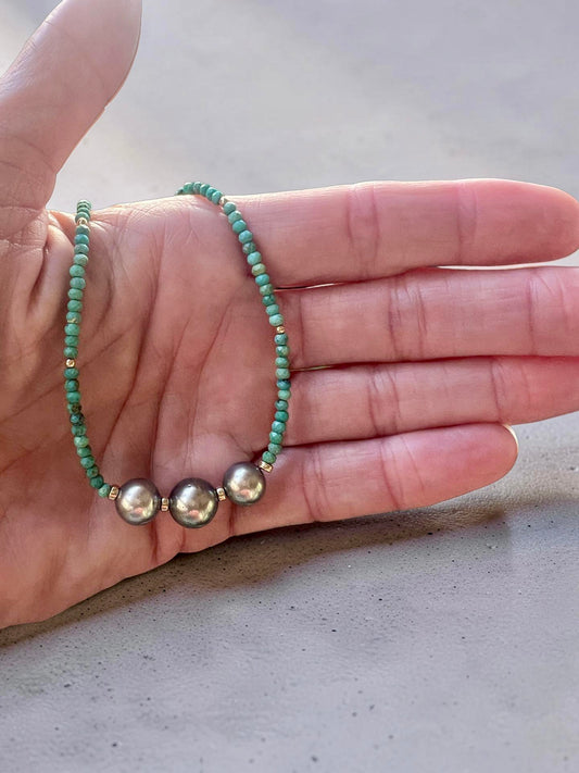 Turquoise & Silver Tahitians Necklace