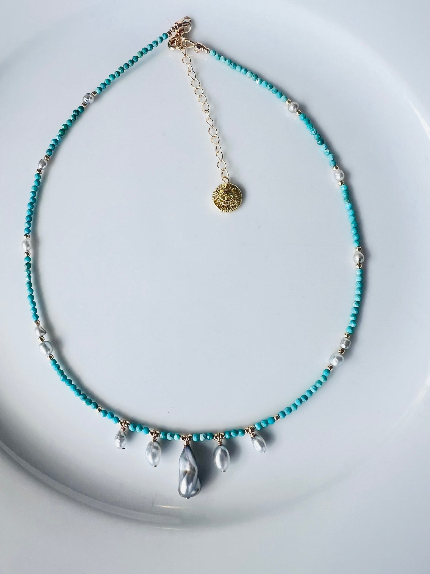 Turquoise & Tahitian Keshi Empress Necklace