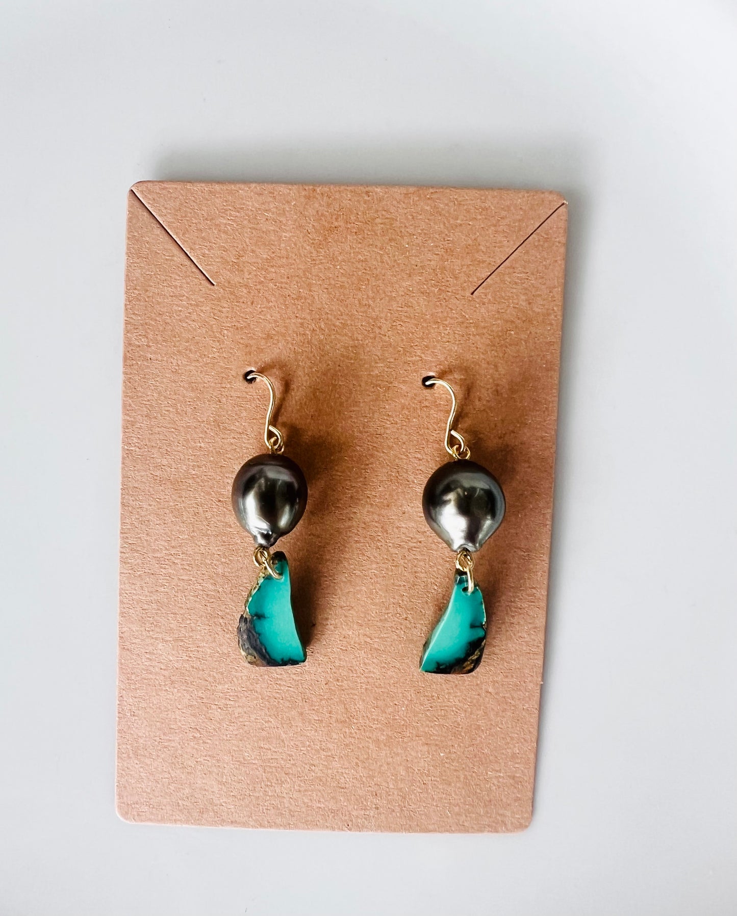 Turquoise Slice & Tahitian Earrings