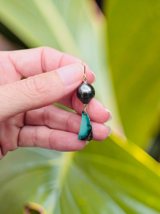 Turquoise Slice & Tahitian Earrings