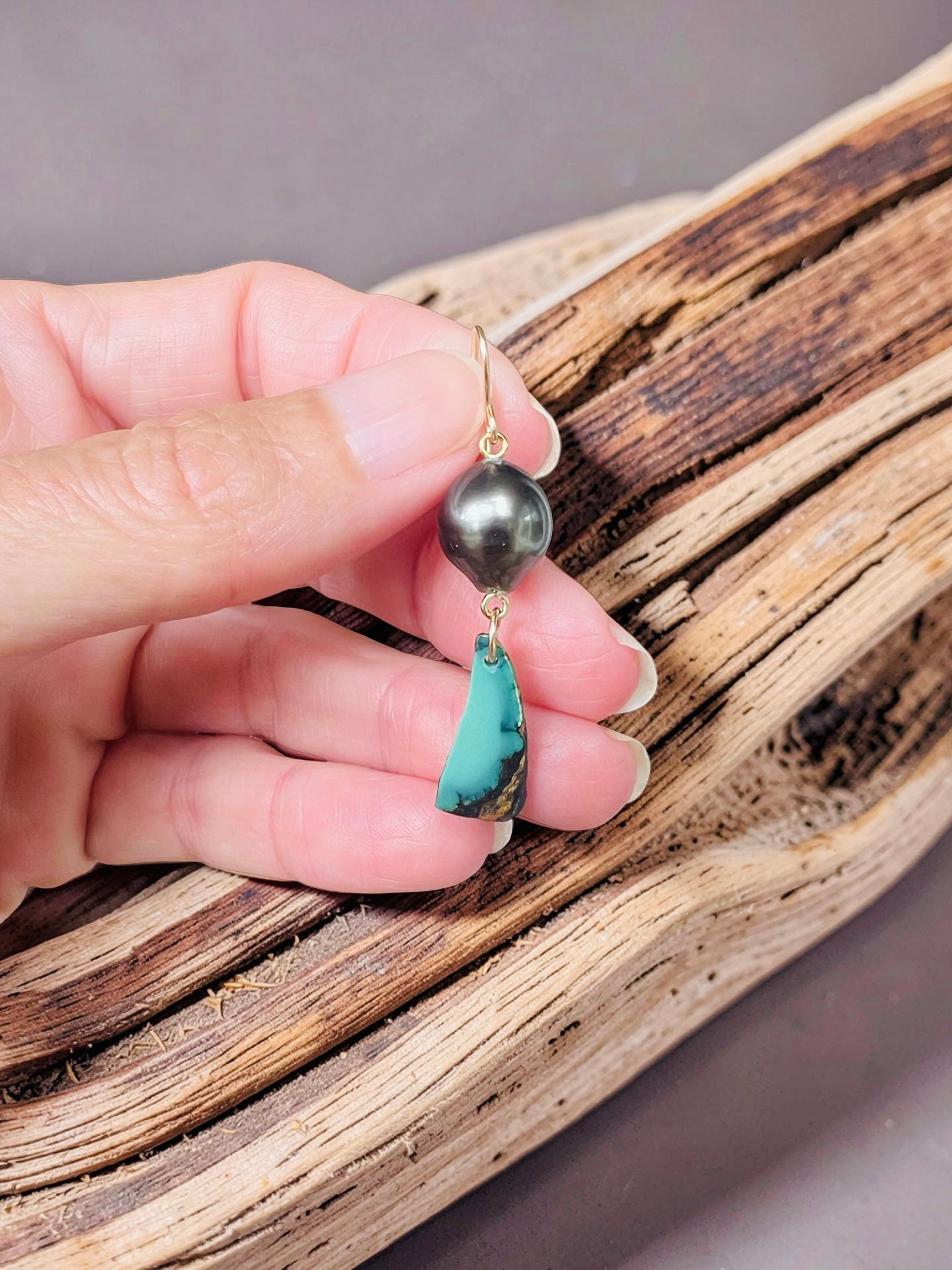 Turquoise Slice & Tahitian Earrings