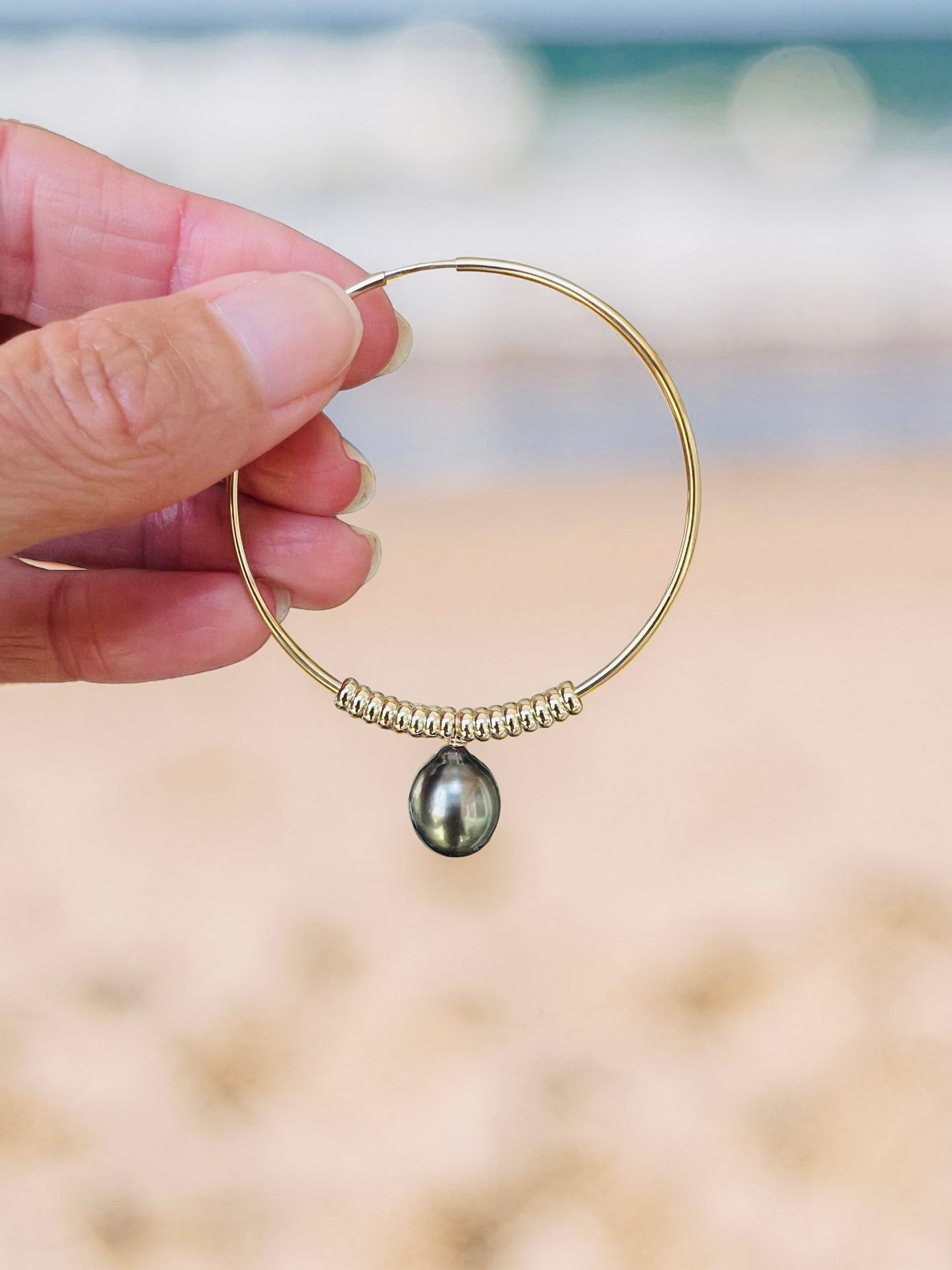 Tahitian Pearl Fringe Hoop Earrings - Large