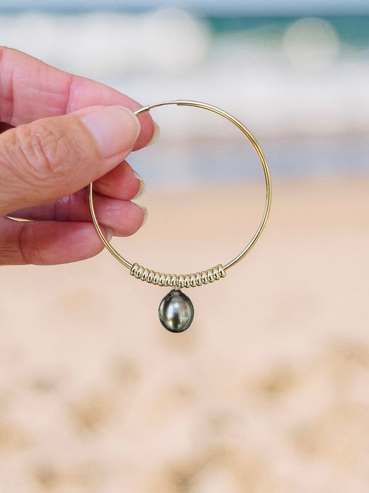 Tahitian Pearl Fringe Hoop Earrings - Large