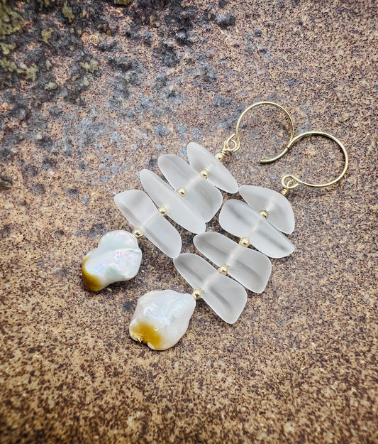 Sea Glass & Pearl Earrings