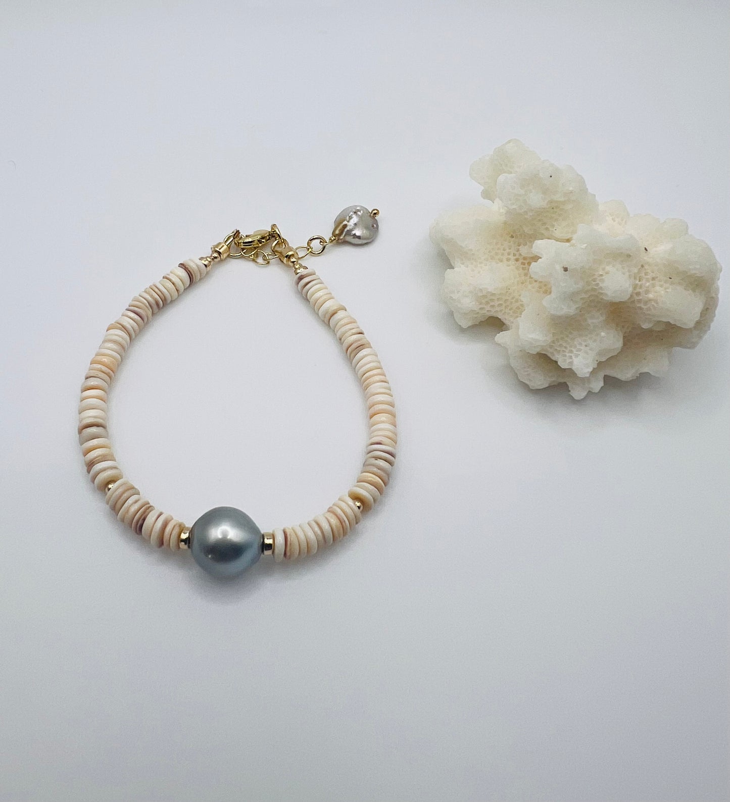 Heishi Shell & Tahitian Bracelet