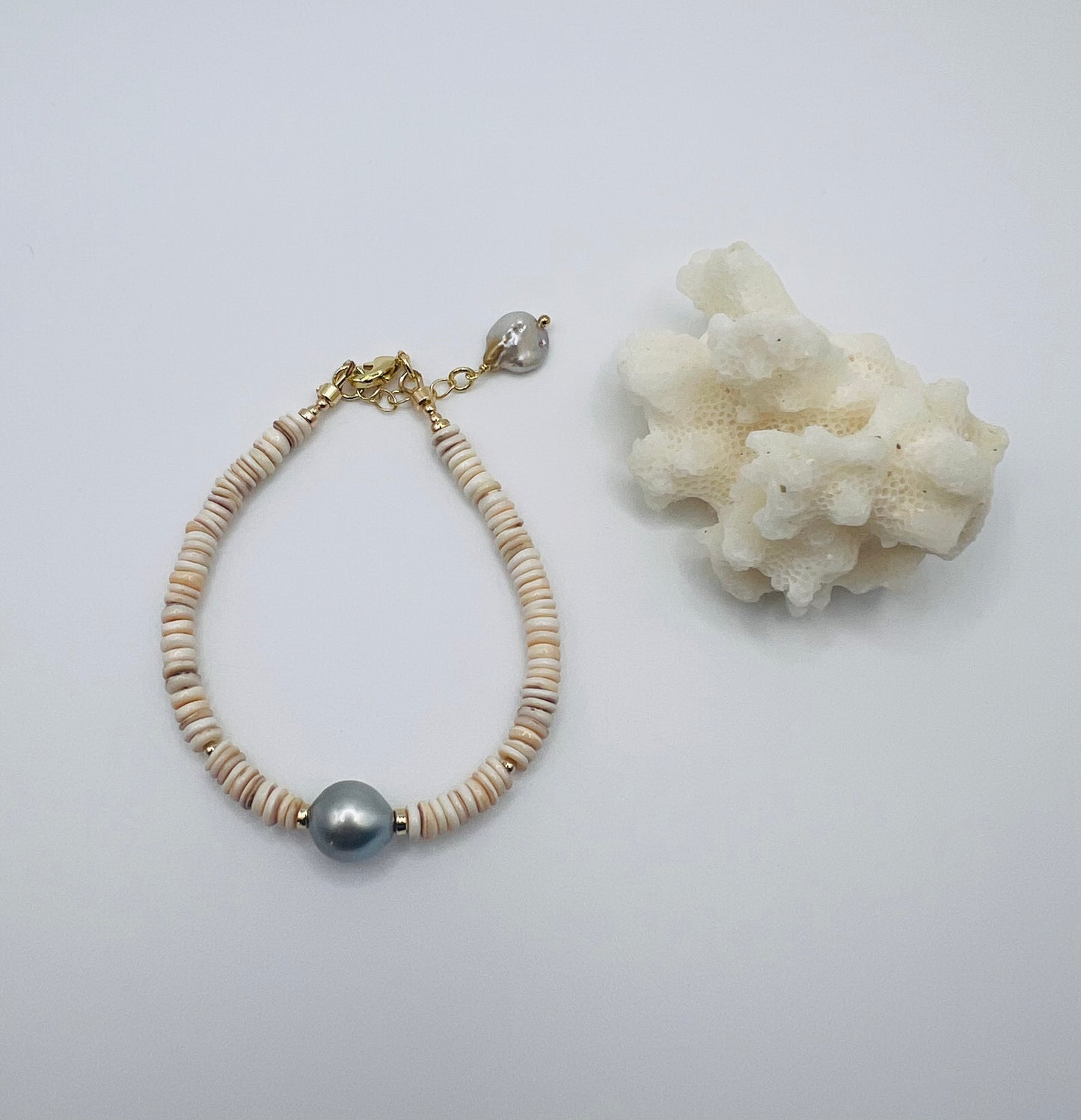 Heishi Shell & Tahitian Bracelet