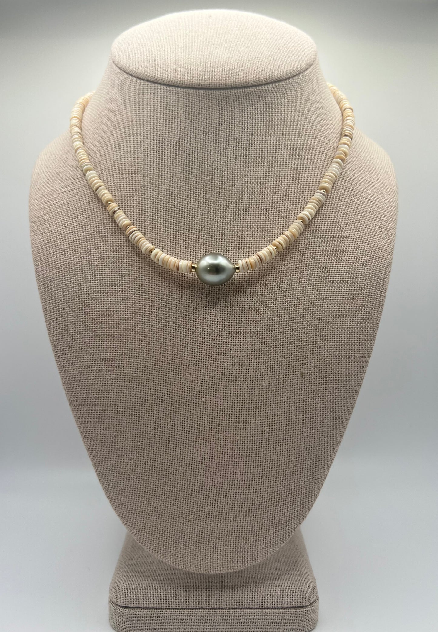 Heishi Shell & Tahitian Choker Necklace