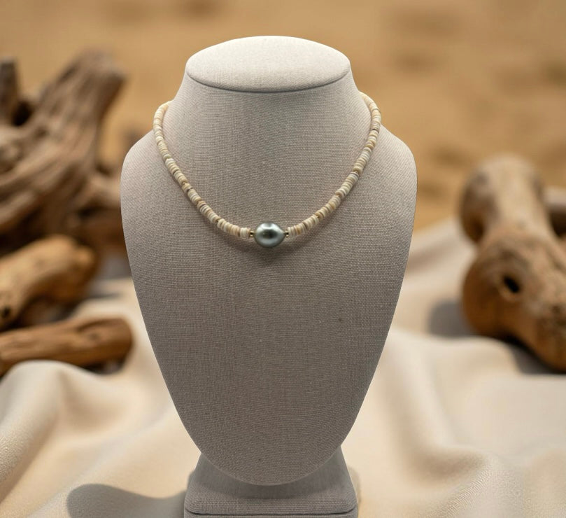 Heishi Shell & Tahitian Choker Necklace