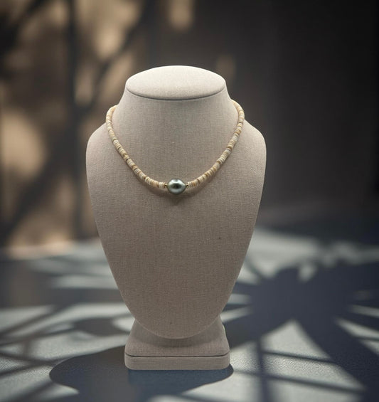 Heishi Shell & Tahitian Choker Necklace