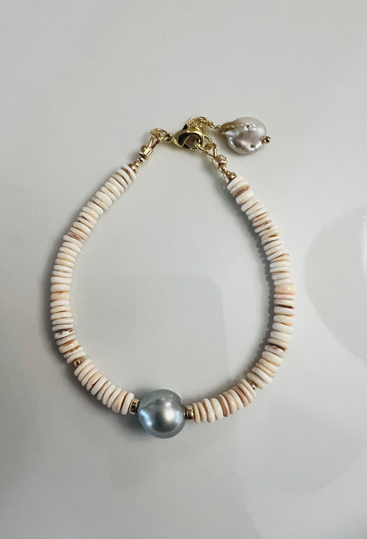 Heishi Shell & Tahitian Bracelet
