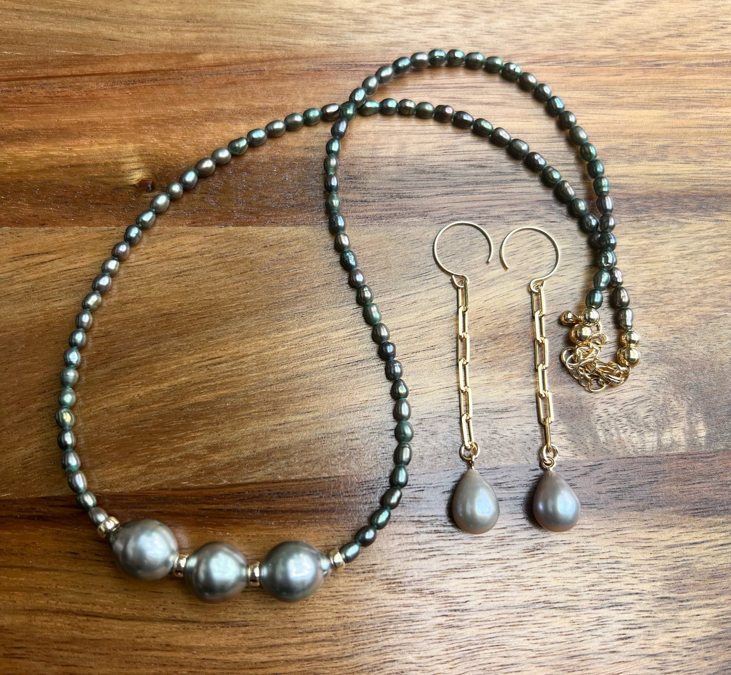 Tahitian & Peacock Freshwater Pearl Necklace