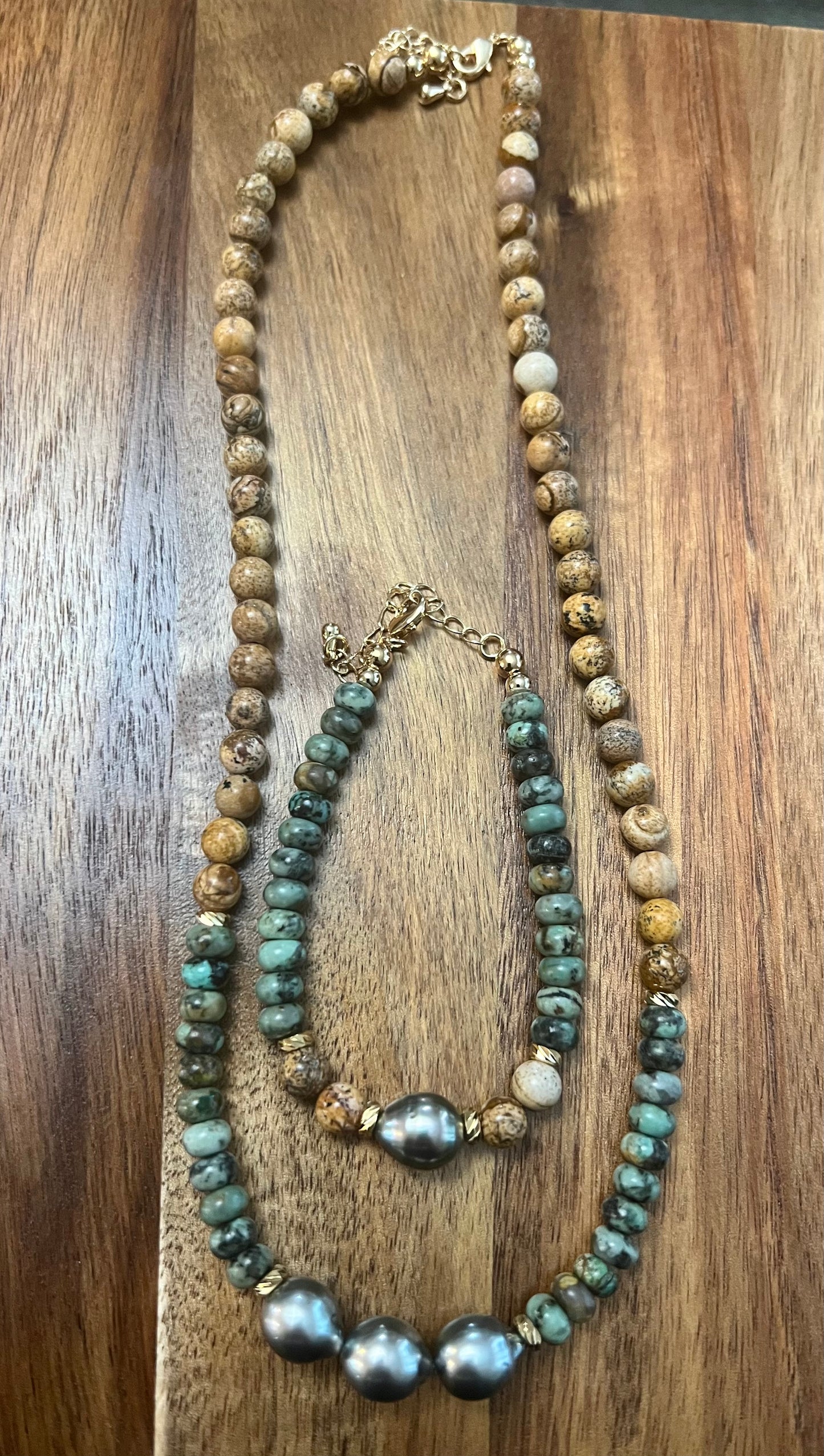 Tahitian Pearl Turquoise & Picture Jasper Necklace