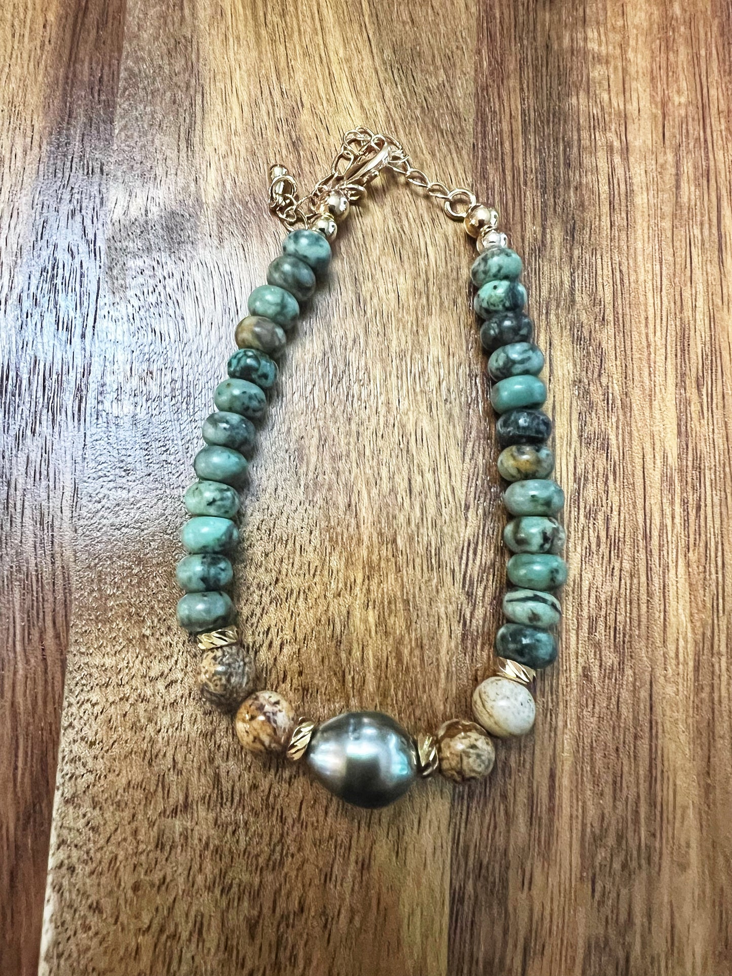 Tahitian Pearl Turquoise & Picture Jasper Bracelet