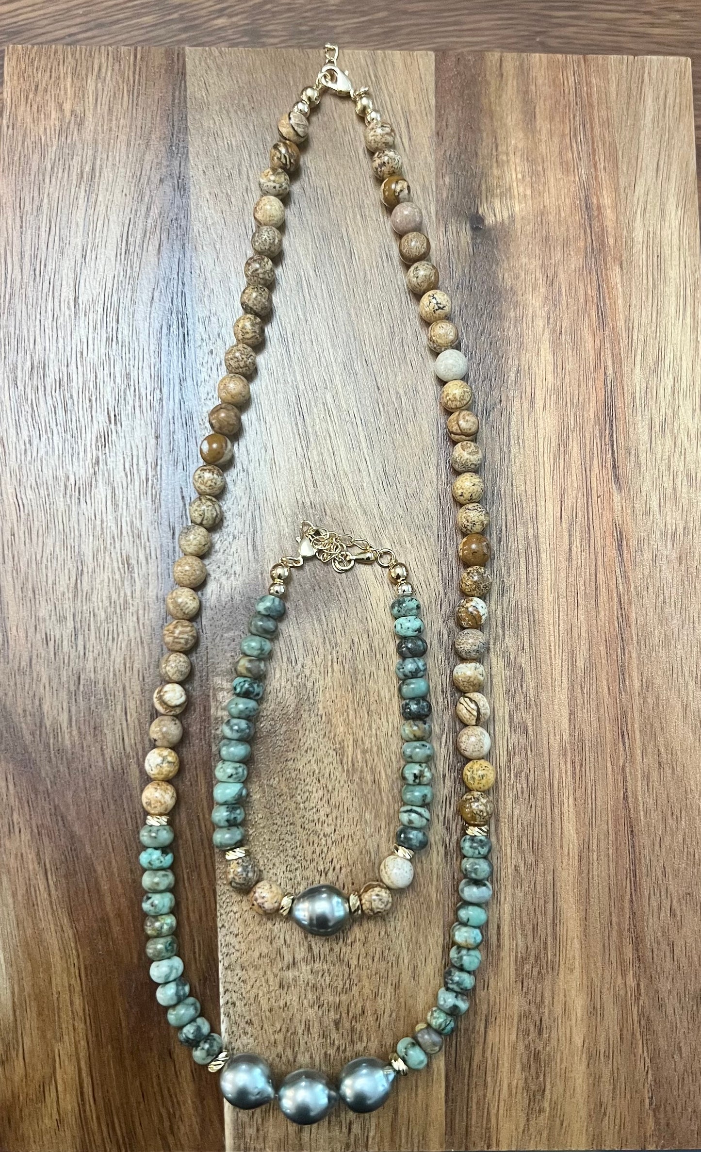 Tahitian Pearl Turquoise & Picture Jasper Bracelet