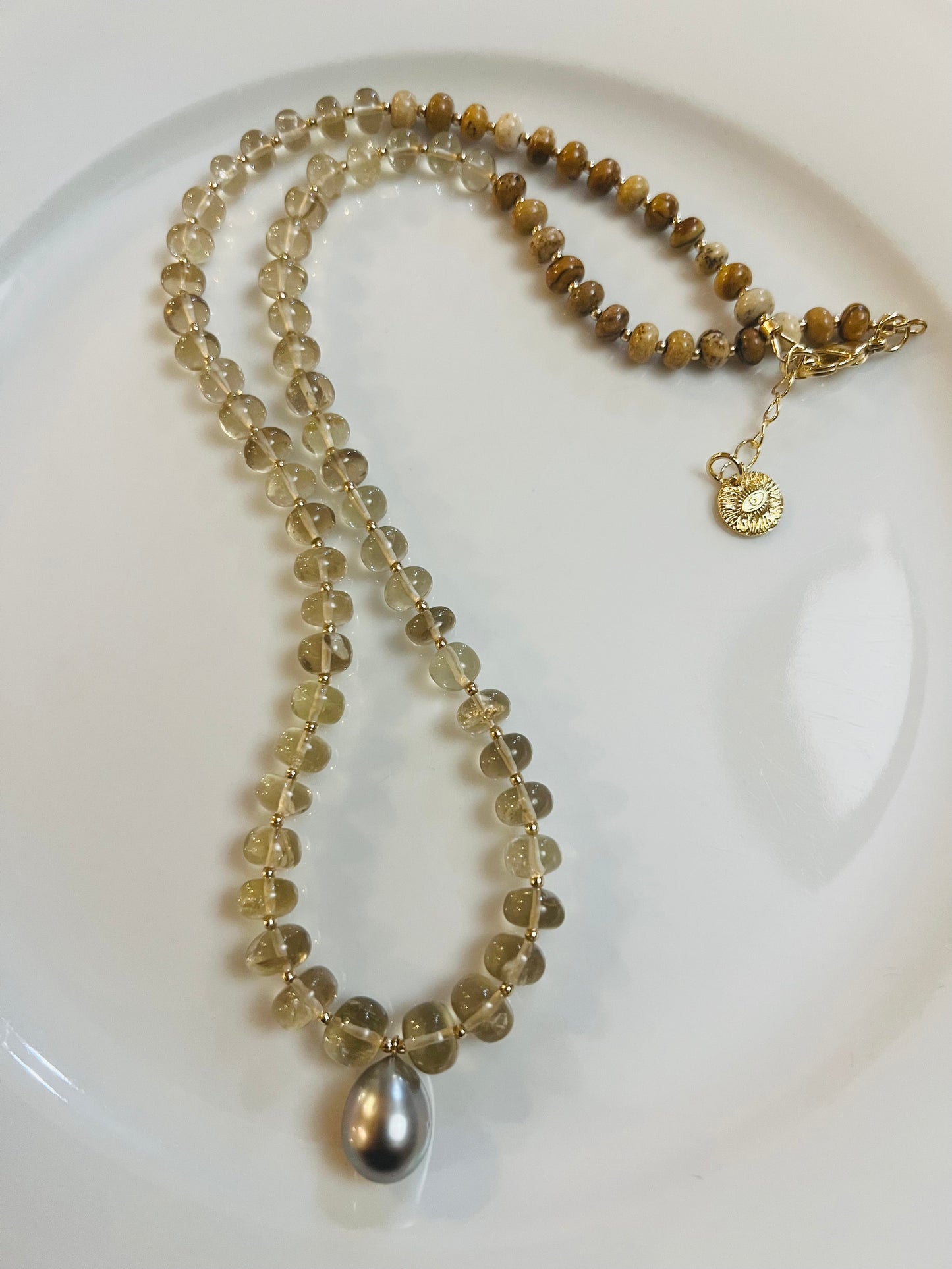 Lemon Quartz Tahitian Mala Necklace